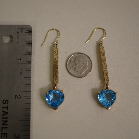 14KY Gold Handmade Genuine Blue Topaz Earrings - Picture 6 of 7